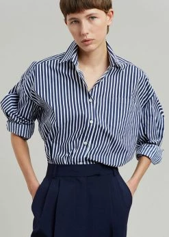 The Frankie Shop Melody Organic Cotton Shirt - Navy Stripe