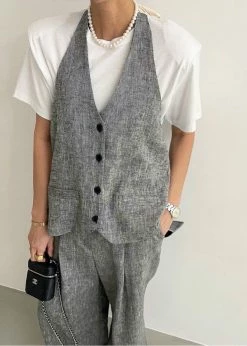 Black Fuchsia Mirl Backless Vest - Grey Melange