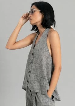 Black Fuchsia Mirl Backless Vest - Grey Melange