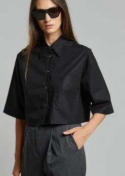 The Frankie Shop CLOTHING Odem Cropped Shirt - Black