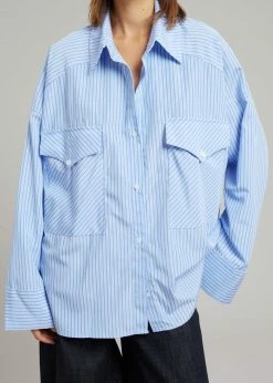 The Frankie Shop CLOTHING Orson Pocket Shirt - Blue Stripe