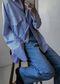 The Frankie Shop CLOTHING Orson Pocket Shirt - Blue Stripe