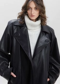 Paper Moon Henna Oversized Faux Leather Trench - Black CLOTHING