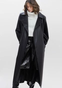 Paper Moon Henna Oversized Faux Leather Trench - Black CLOTHING