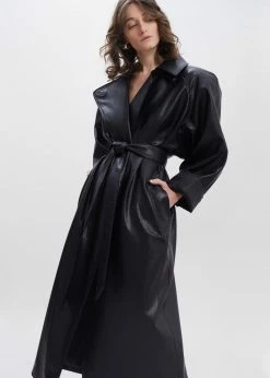 Paper Moon Henna Oversized Faux Leather Trench - Black CLOTHING