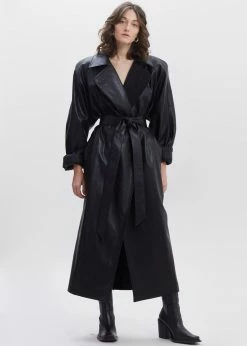 Paper Moon Henna Oversized Faux Leather Trench - Black CLOTHING