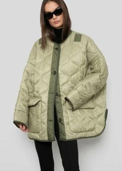 The Frankie Shop Teddy Quilted Jacket - Moss Green CLOTHING
