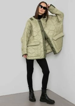 The Frankie Shop Teddy Quilted Jacket - Moss Green CLOTHING