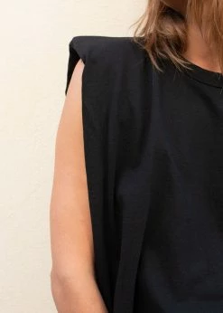 The Frankie Shop CLOTHING Eva Padded Shoulder Muscle T-Shirt - Black