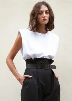 The Frankie Shop Eva Padded Shoulder Muscle T-Shirt - White CLOTHING