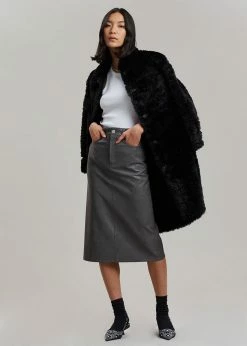 The Frankie Shop Patti Faux Leather Skirt - Charcoal CLOTHING