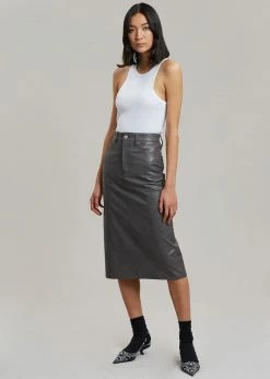 The Frankie Shop Patti Faux Leather Skirt - Charcoal CLOTHING