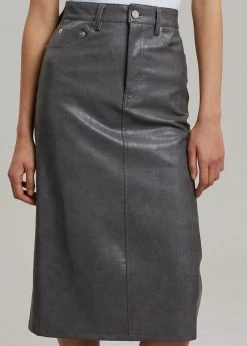 The Frankie Shop Patti Faux Leather Skirt - Charcoal CLOTHING