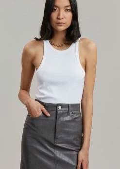 The Frankie Shop Patti Faux Leather Skirt - Charcoal CLOTHING