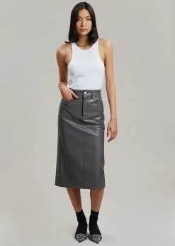 The Frankie Shop Patti Faux Leather Skirt - Charcoal CLOTHING