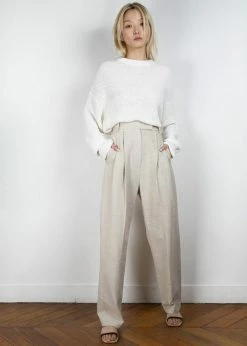 The Frankie Shop Pace Pleated Linen Blend Pants - Sand
