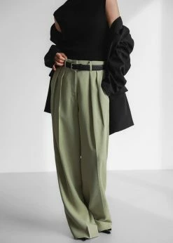 The Frankie Shop CLOTHING Port Pleated Pants - Sage