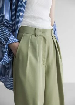 The Frankie Shop CLOTHING Port Pleated Pants - Sage