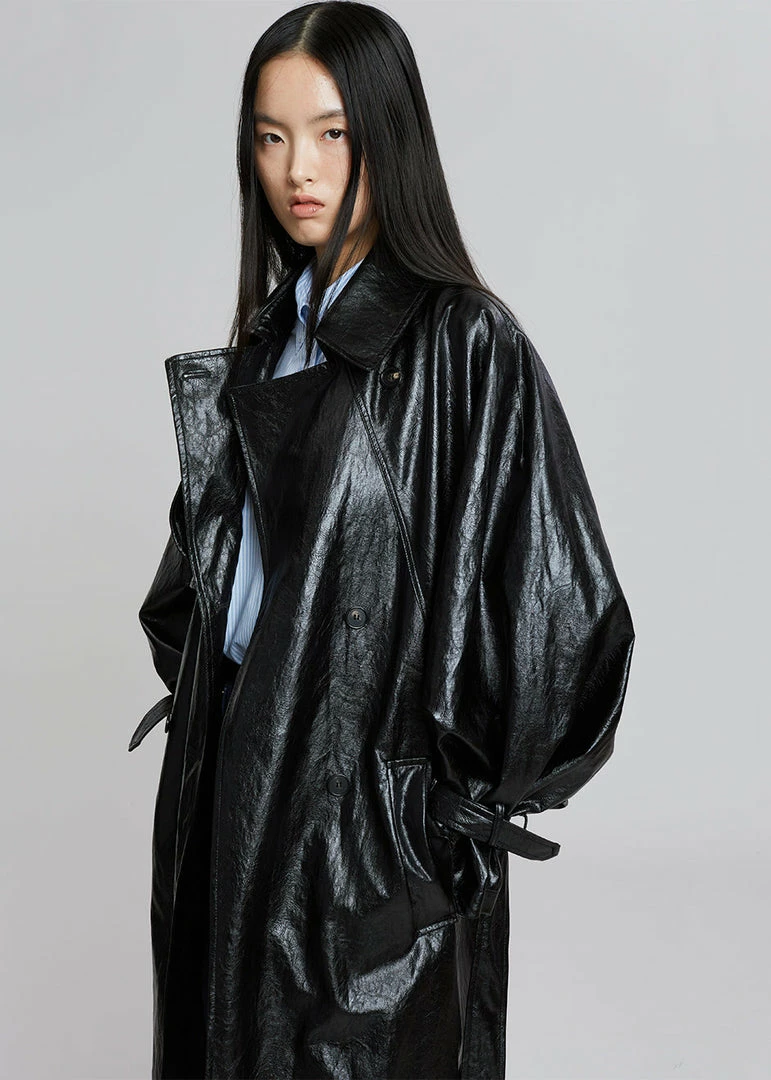 New π Maimia Reed Faux Leather Trench π§₯ Coat - Black β 2 Maimia Reed Faux Leather Trench Coat - Black