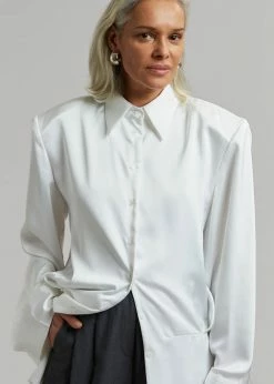 The Frankie Shop Rives Shirt Dress - Optic White CLOTHING