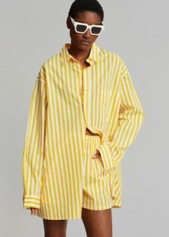 The Frankie Shop Riviera Oversized Shirt - Yellow Stripe CLOTHING