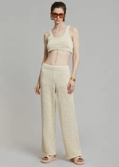 CLOTHING ROTATE Calla Knit Pants - White Asparagus