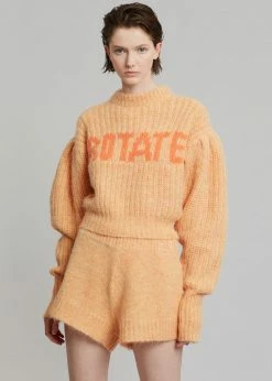The Frankie Shop ROTATE Susanna Knit Shorts - Orange Pop CLOTHING