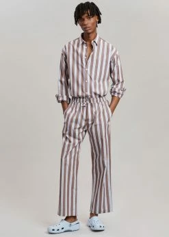 Best Sale ❤️ Samsoe Men Samsøe & Samsøe Marley 👕 Shirt - Brown Stripe ✨ 28 Samsoe Men Samsøe & Samsøe Marley Shirt - Brown Stripe