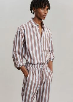 Best Sale ❤️ Samsoe Men Samsøe & Samsøe Marley 👕 Shirt - Brown Stripe ✨ 27 Samsoe Men Samsøe & Samsøe Marley Shirt - Brown Stripe