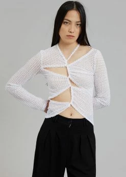 Sid Neigum Flocked Cutout Tension Blouse - White CLOTHING