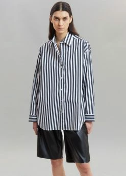 The Frankie Shop Sylvia Striped Oxford Shirt - Faded Black/White