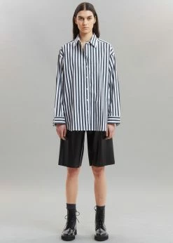 The Frankie Shop Sylvia Striped Oxford Shirt - Faded Black/White