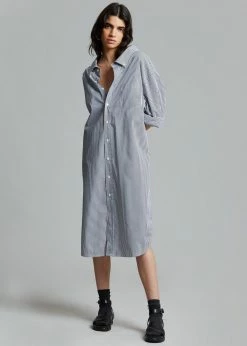 The Frankie Shop CLOTHING Talia Shirt Dress - Black/White Stripe