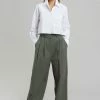 The Frankie Shop Tansy Cotton Pants - Olive CLOTHING