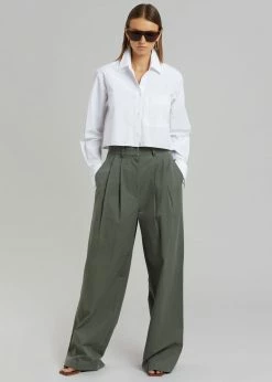The Frankie Shop Tansy Cotton Pants - Olive CLOTHING