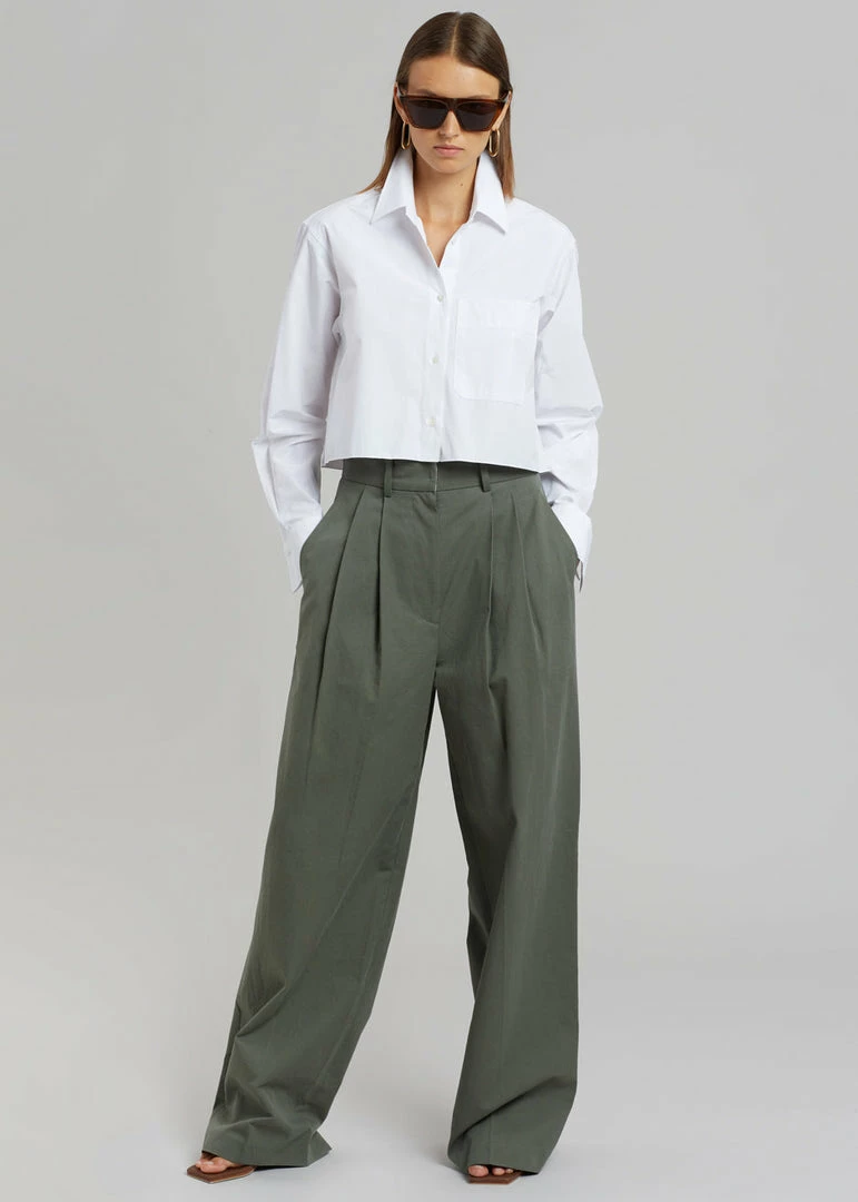Coupon ๐งจ The Frankie Shop Tansy Cotton Pants - Olive CLOTHING ๐ 1 The Frankie Shop Tansy Cotton Pants - Olive CLOTHING