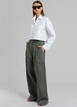 The Frankie Shop Tansy Cotton Pants - Olive CLOTHING