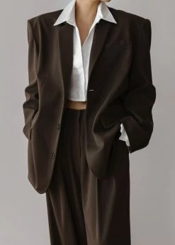The Frankie Shop CLOTHING Tansy Oversized Blazer - Chocolate