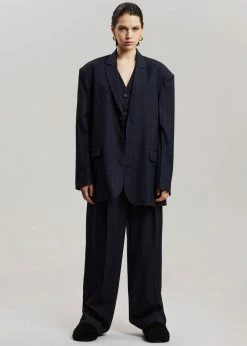 The Frankie Shop CLOTHING Tansy Oversized Blazer - Navy Pinstripe