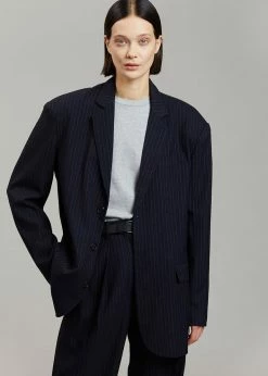 The Frankie Shop CLOTHING Tansy Oversized Blazer - Navy Pinstripe