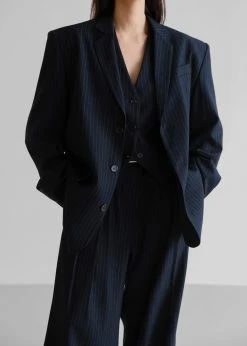 The Frankie Shop CLOTHING Tansy Oversized Blazer - Navy Pinstripe