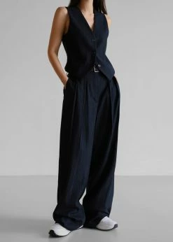 The Frankie Shop Tansy Pleated Trousers - Navy Pinstripe CLOTHING