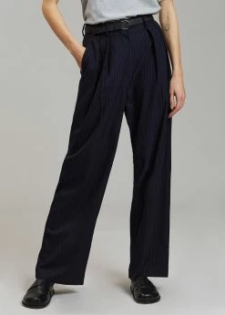 The Frankie Shop Tansy Pleated Trousers - Navy Pinstripe CLOTHING