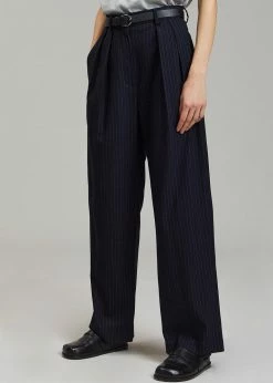 The Frankie Shop Tansy Pleated Trousers - Navy Pinstripe CLOTHING