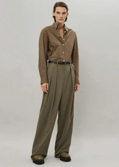The Frankie Shop Tansy Pleated Trousers - Olive CLOTHING