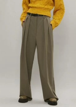 The Frankie Shop Tansy Pleated Trousers - Olive CLOTHING