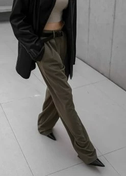 The Frankie Shop Tansy Pleated Trousers - Olive CLOTHING