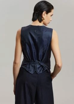 The Frankie Shop Tansy Tailored Vest - Navy Pinstripe CLOTHING
