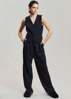 The Frankie Shop Tansy Tailored Vest - Navy Pinstripe CLOTHING