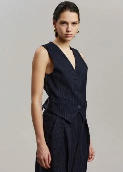 The Frankie Shop Tansy Tailored Vest - Navy Pinstripe CLOTHING